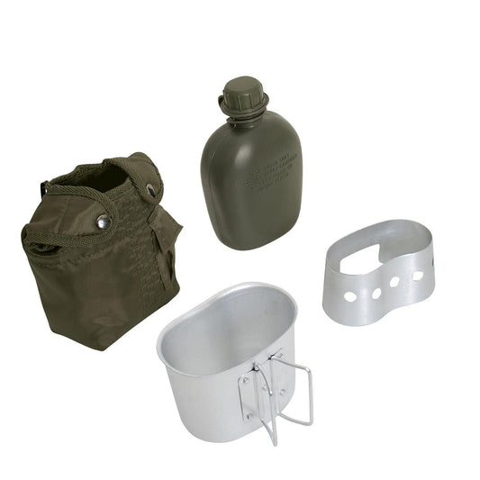 4 Piece Canteen Kit With Cover, Aluminum Cup & Stove / Stand - Tactical Choice Plus