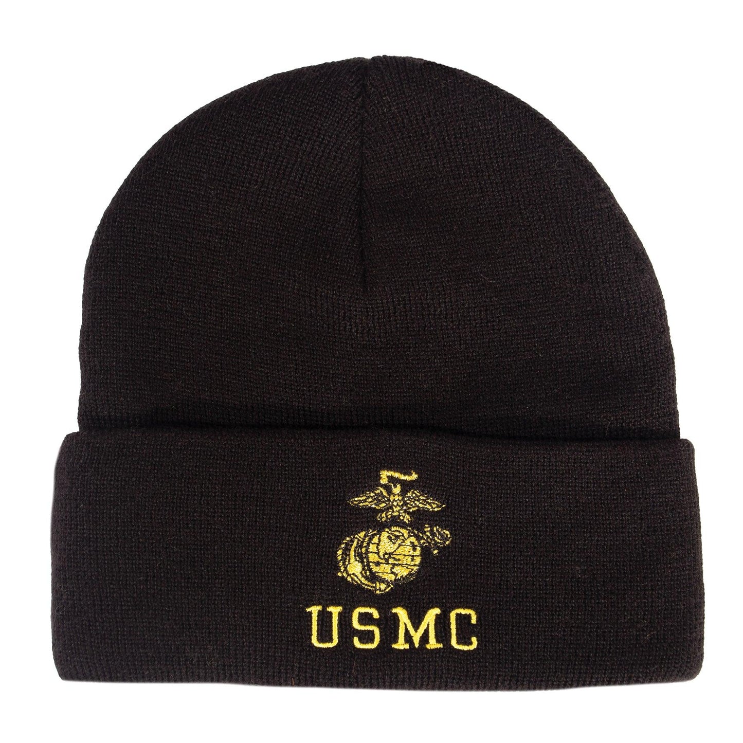 Embroidered USMC Watch Cap with Gold Eagle, Globe, & Anchor Insignia - Tactical Choice Plus