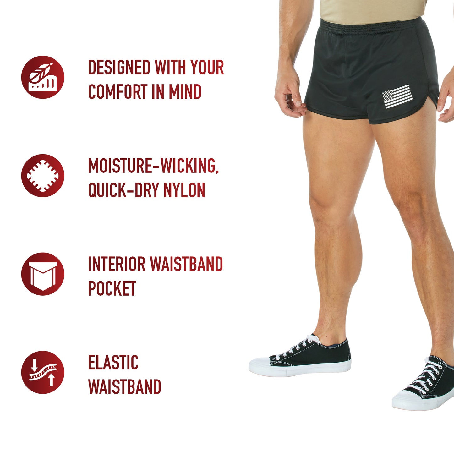 US Flag Ranger PT (Physical Training) Shorts - Black