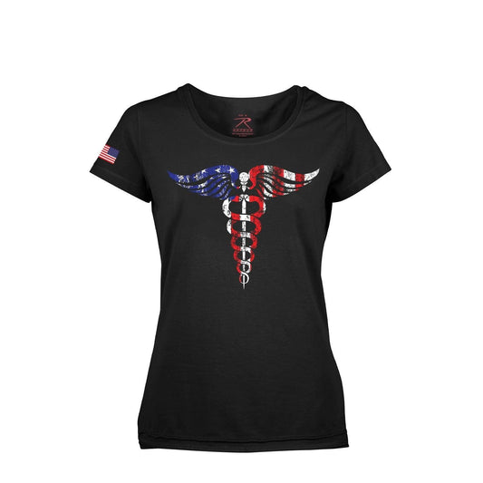 Women's Medical Symbol (Caduceus) Long Length T-Shirt - Black - Tactical Choice Plus
