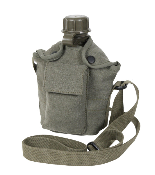 Vintage Canvas Carry-All Canteen Cover With Shoulder Strap - Tactical Choice Plus