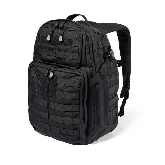 Black tactical backpack on a white background