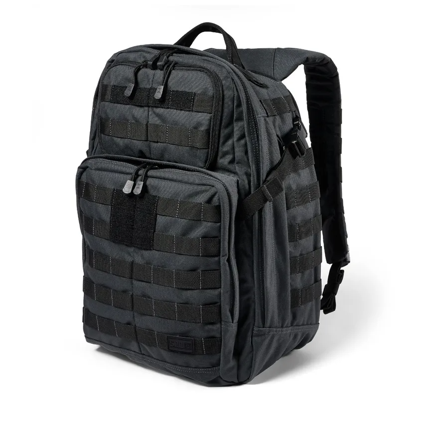 Black tactical backpack on a white background