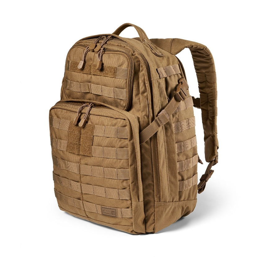 Brown tactical backpack on a white background