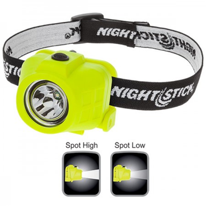 Yellow headlight with black strap labeled 'Nightstick' on a white background