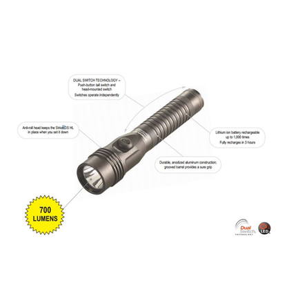 Flashlight with features highlighted on a white background