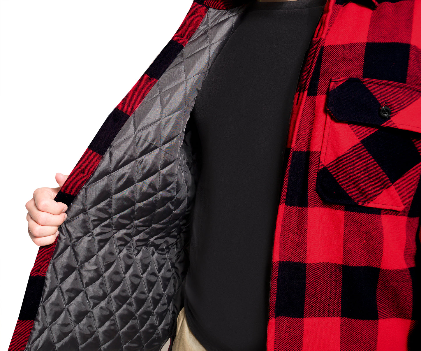 Buffalo Plaid Quilted Lined Jacket - Red