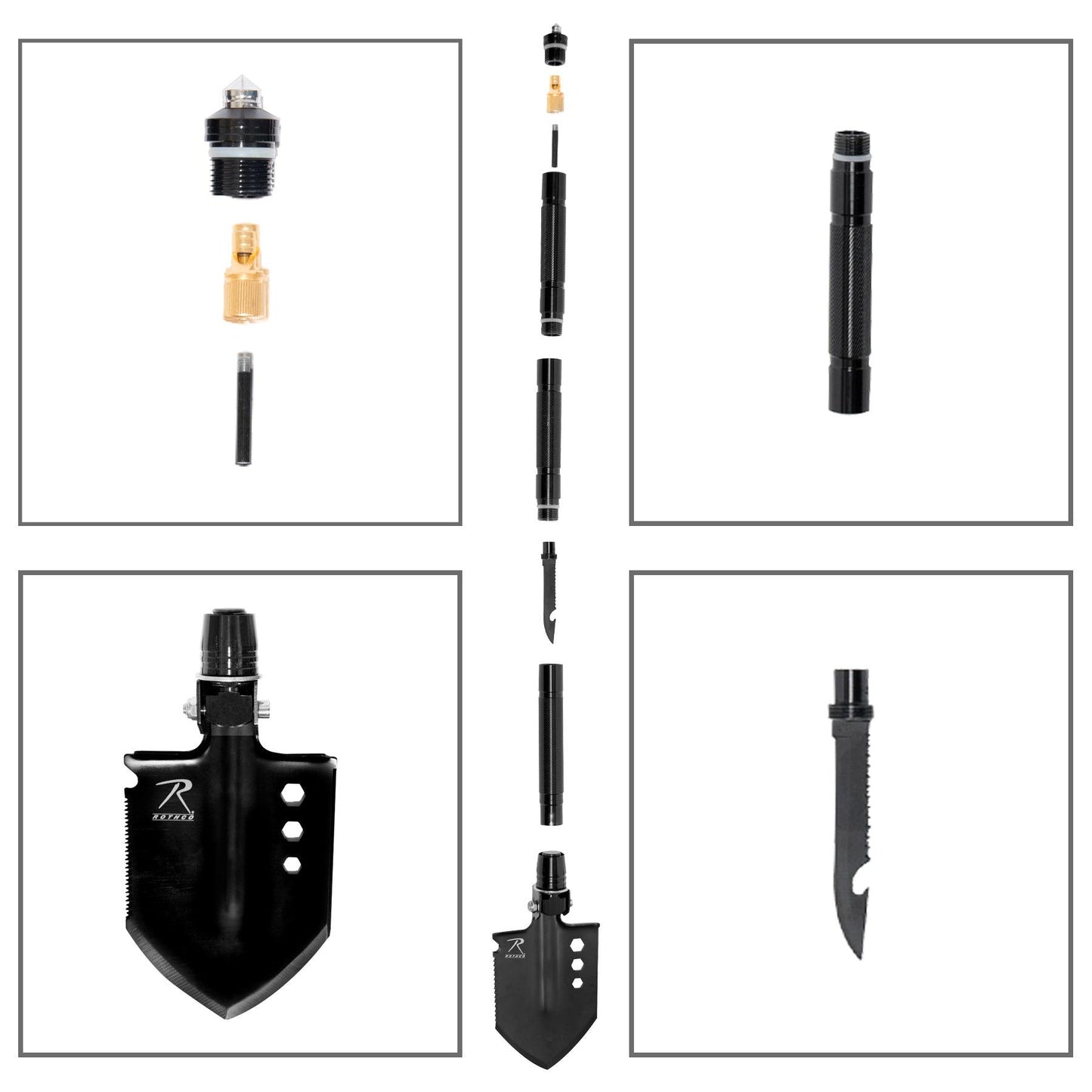 Rothco 8-in-1 Multi-Tool Survival Shovel / Portable Camping Entrenching Tool - Stainless Steel - Tactical Choice Plus