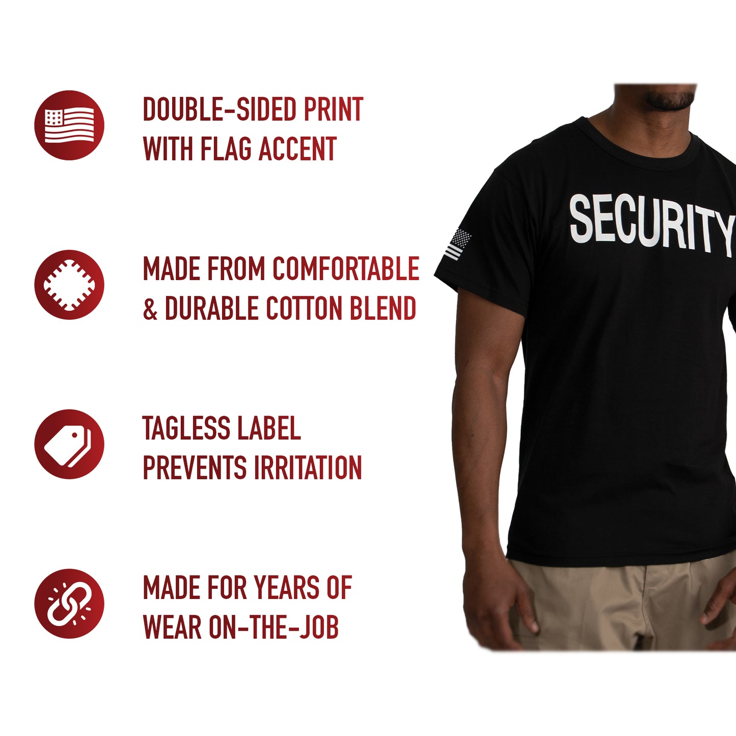 2-Sided Security T-Shirt with US Flag On Sleeve - Black