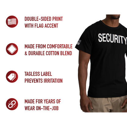 2-Sided Security T-Shirt with US Flag On Sleeve - Black