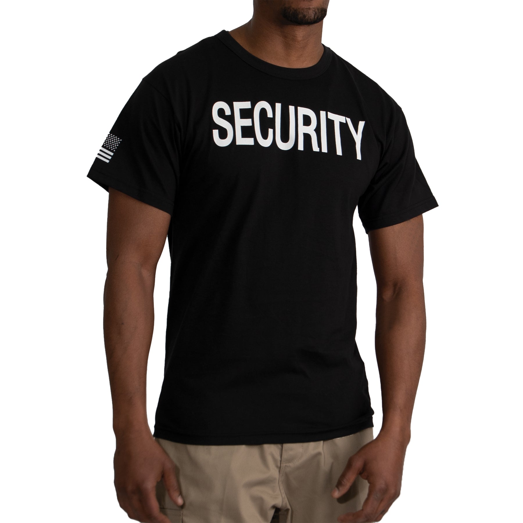 Rothco 2-Sided Security T-Shirt with US Flag On Sleeve - Black - Tactical Choice Plus