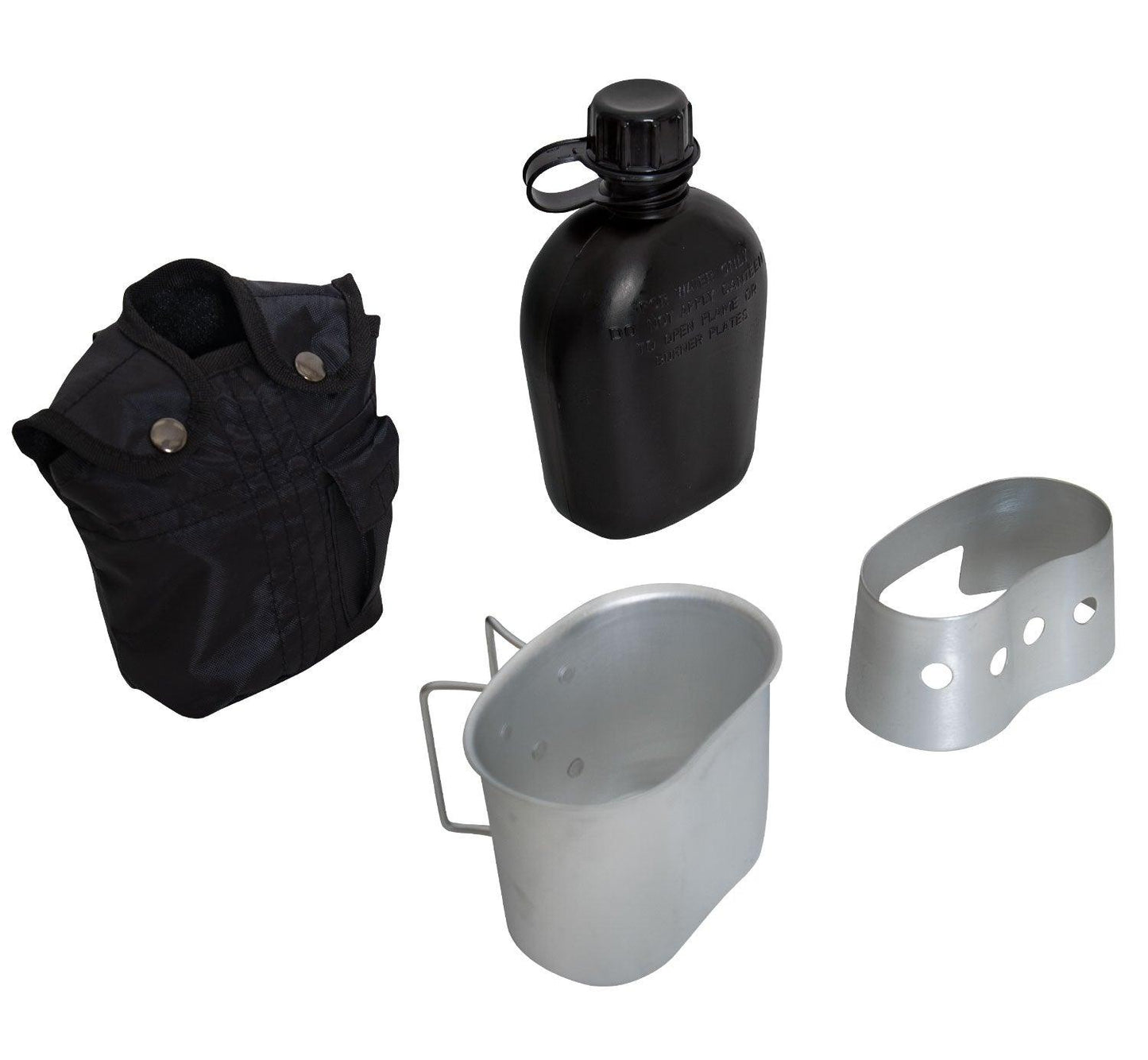 4 Piece Canteen Kit With Cover, Aluminum Cup & Stove / Stand - Tactical Choice Plus