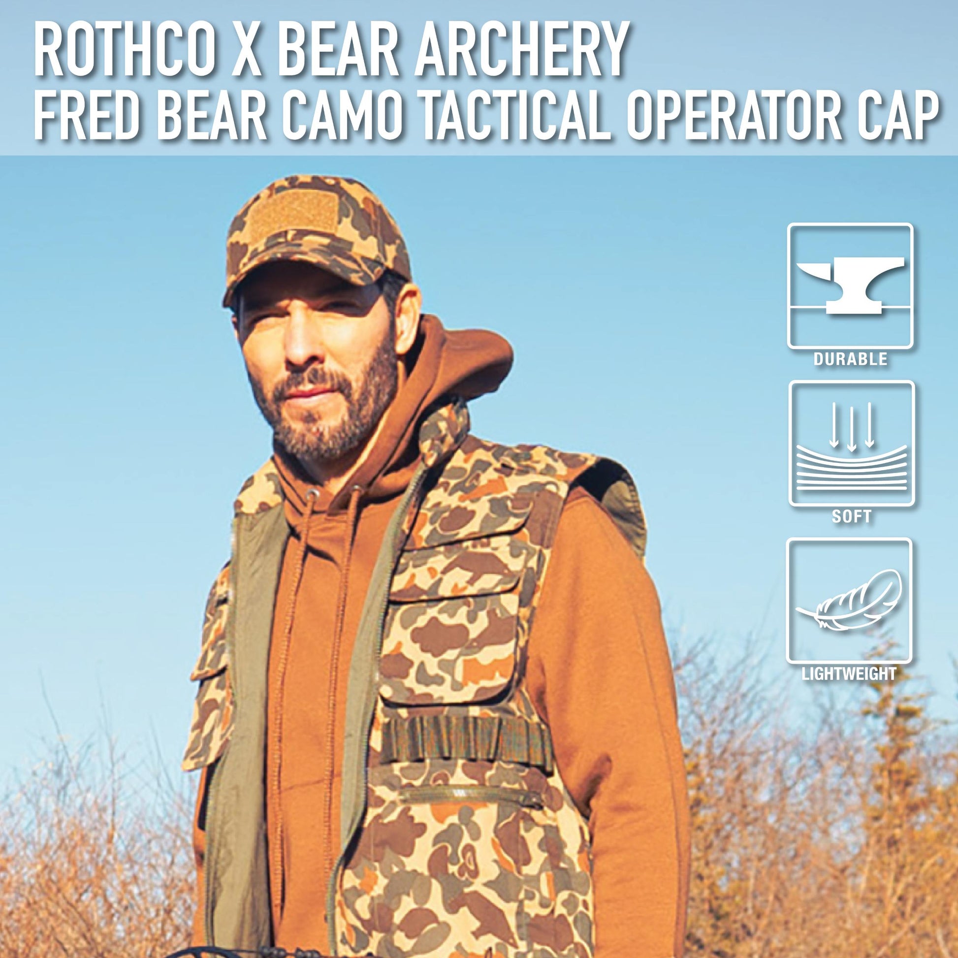 Rothco X Bear Archery Fred Bear Camo Tactical Operator Cap - Tactical Choice Plus