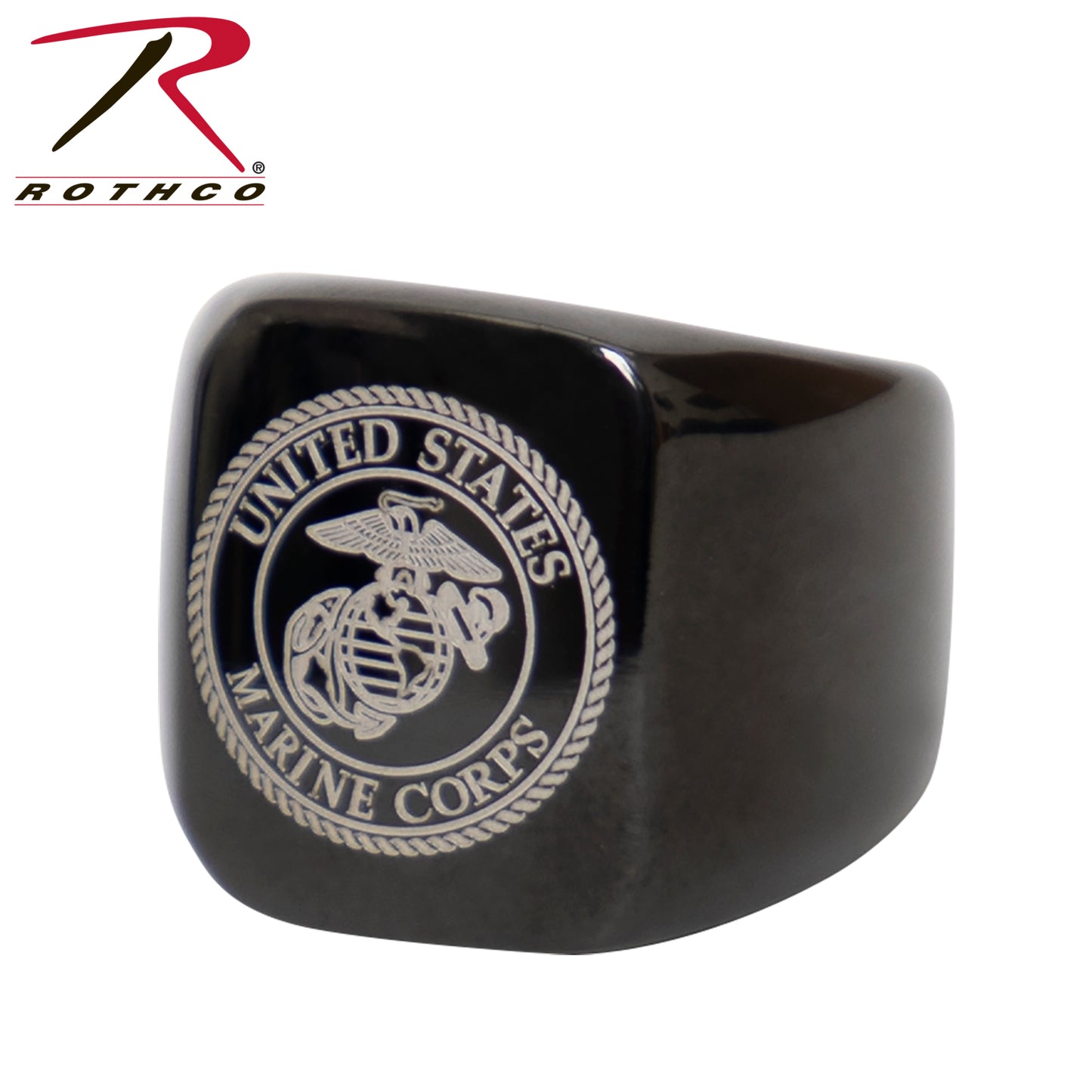 Stainless Steel USMC Eagle, Globe and Anchor Ring - Black