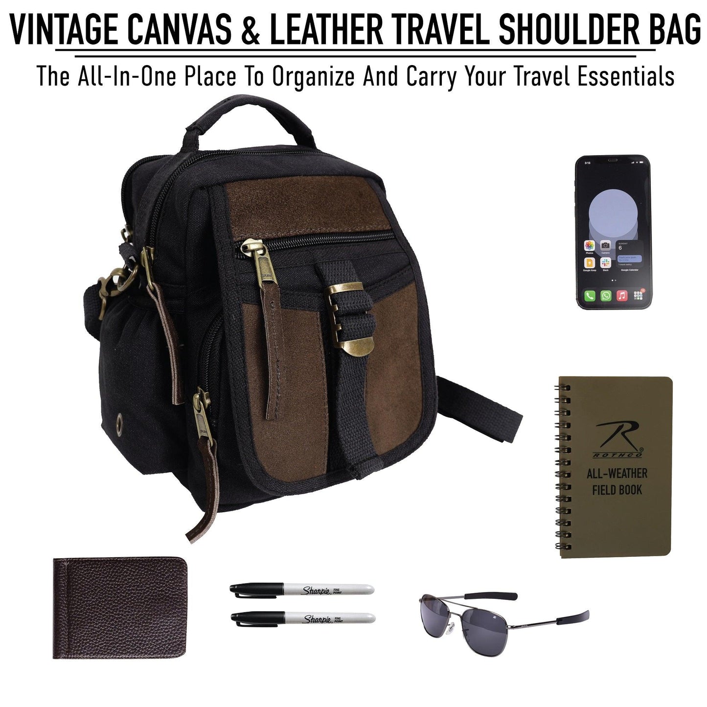Vintage Canvas & Leather Travel Shoulder Bag - Tactical Choice Plus