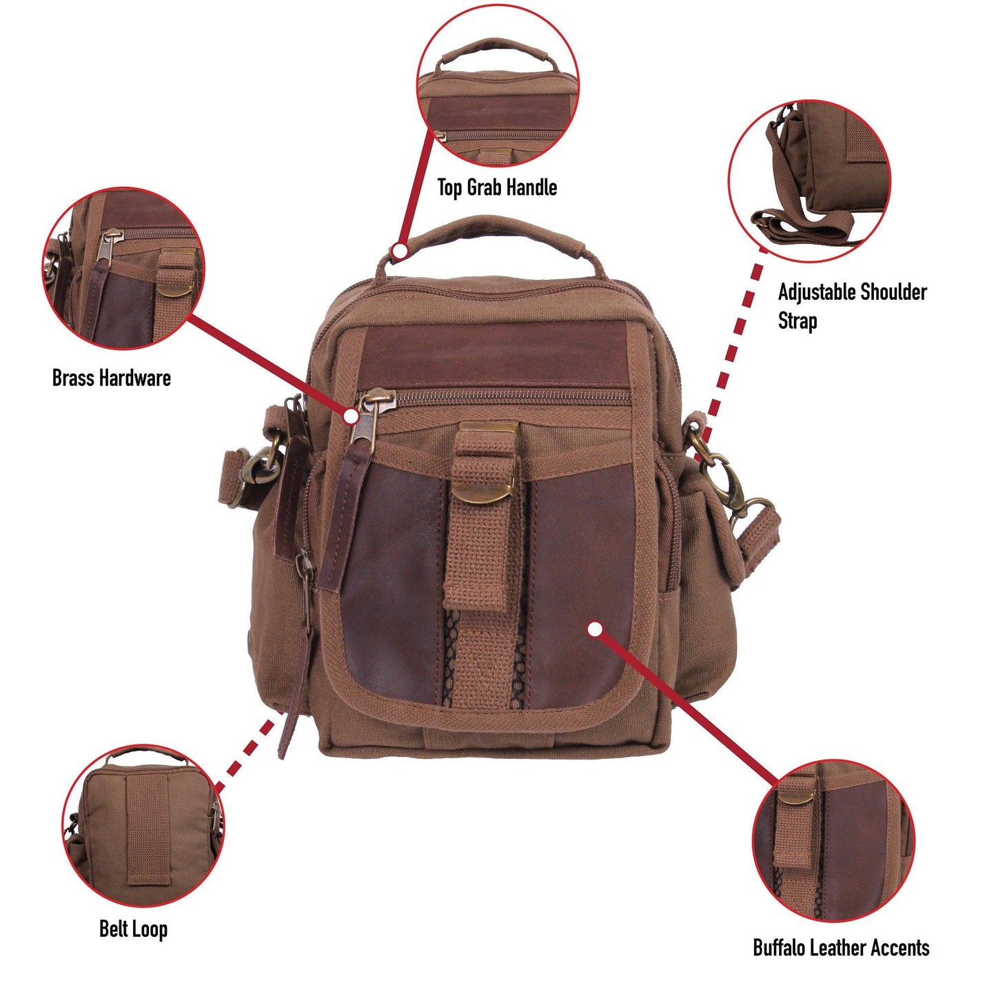 Vintage Canvas & Leather Travel Shoulder Bag - Tactical Choice Plus