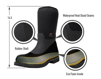 Waterproof Rubber Boots - Black - 14.5 Inch