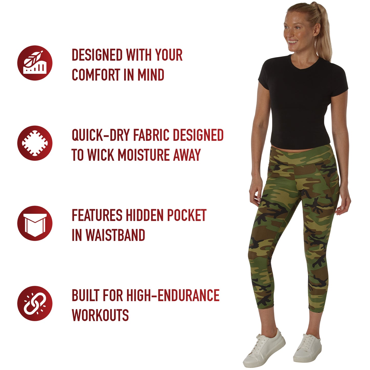 Womens Workout Performance Camo Leggings With Pockets