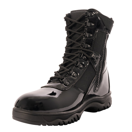 Forced Entry High-Gloss Tactical Boot with Side Zipper - 8 Inch - Tactical Choice Plus