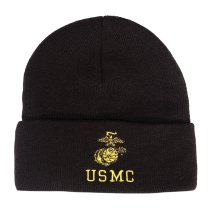 Embroidered USMC Watch Cap with Gold Eagle, Globe, & Anchor Insignia - Tactical Choice Plus