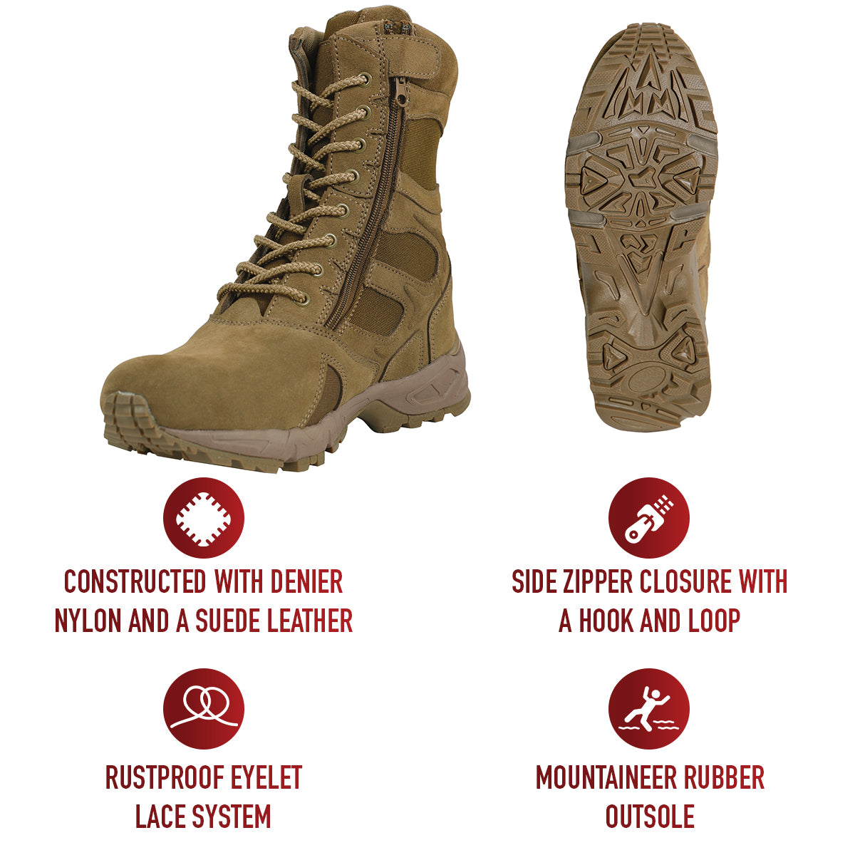 Forced Entry Deployment Boots With Side Zipper - 8 Inch