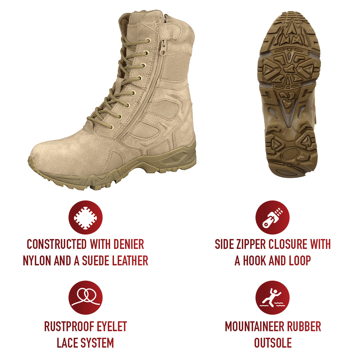 Forced Entry Deployment Boots With Side Zipper - 8 Inch