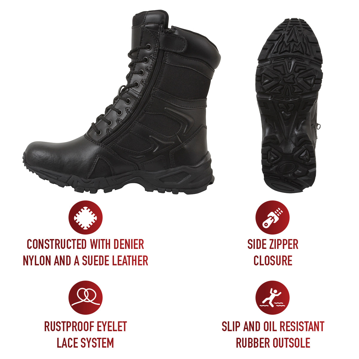 Rothco Forced Entry Deployment Boot With Side Zipper - 8 Inch