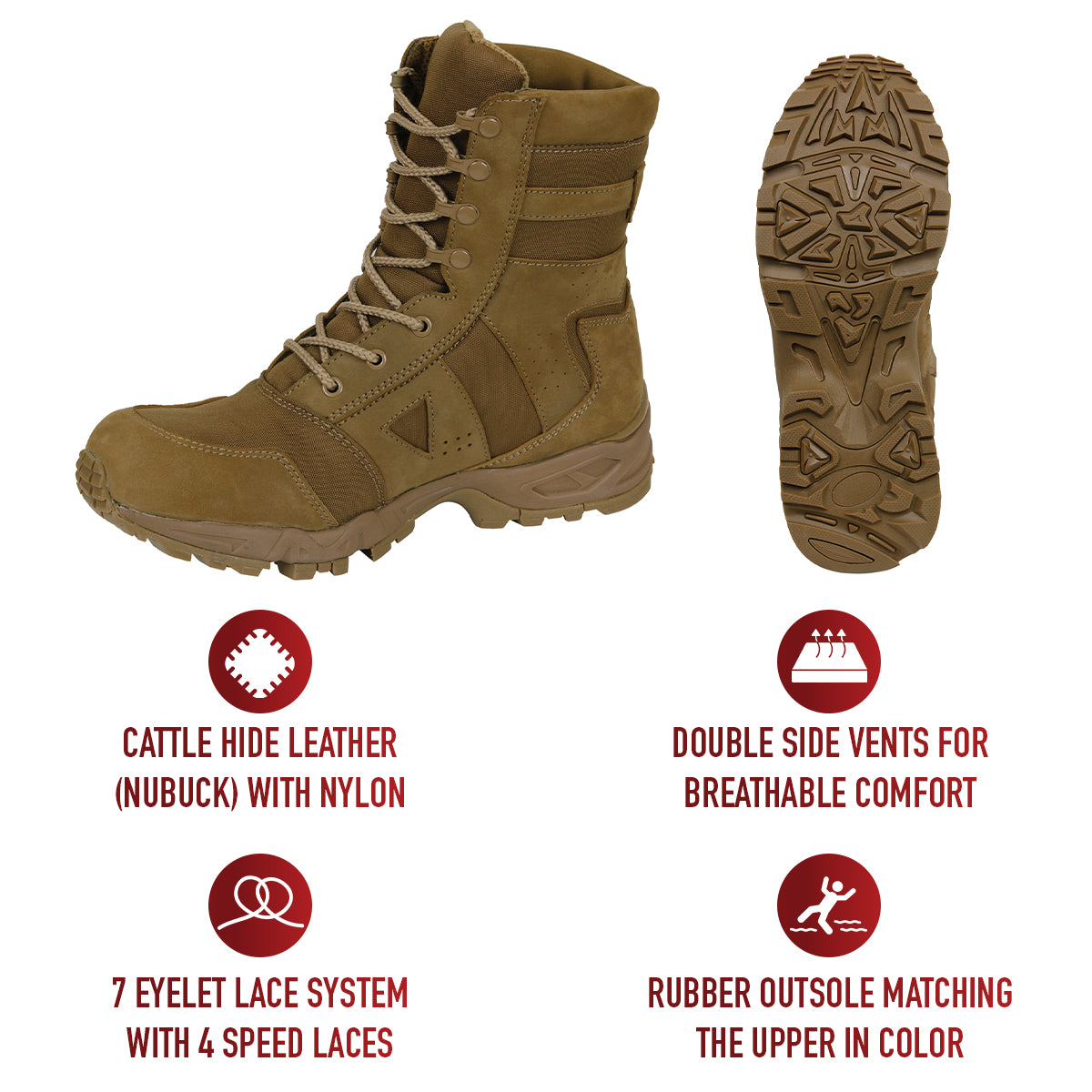 AR 670-1 Coyote Brown Forced Entry Tactical Boot - 8 Inch