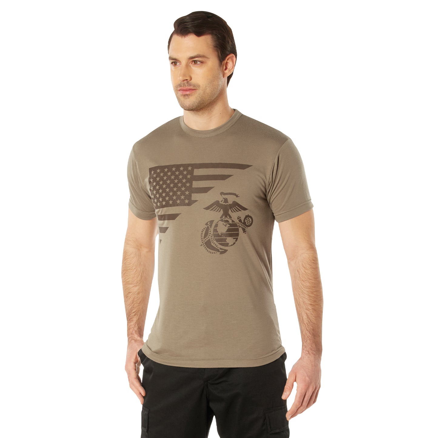 USMC Eagle, Globe, & Anchor Moisture Wicking T-Shirt - AR 670-1 Coyote Brown