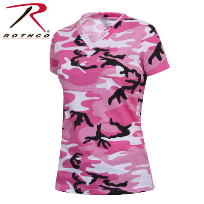 Womens Long Length Camo V-Neck T-Shirt