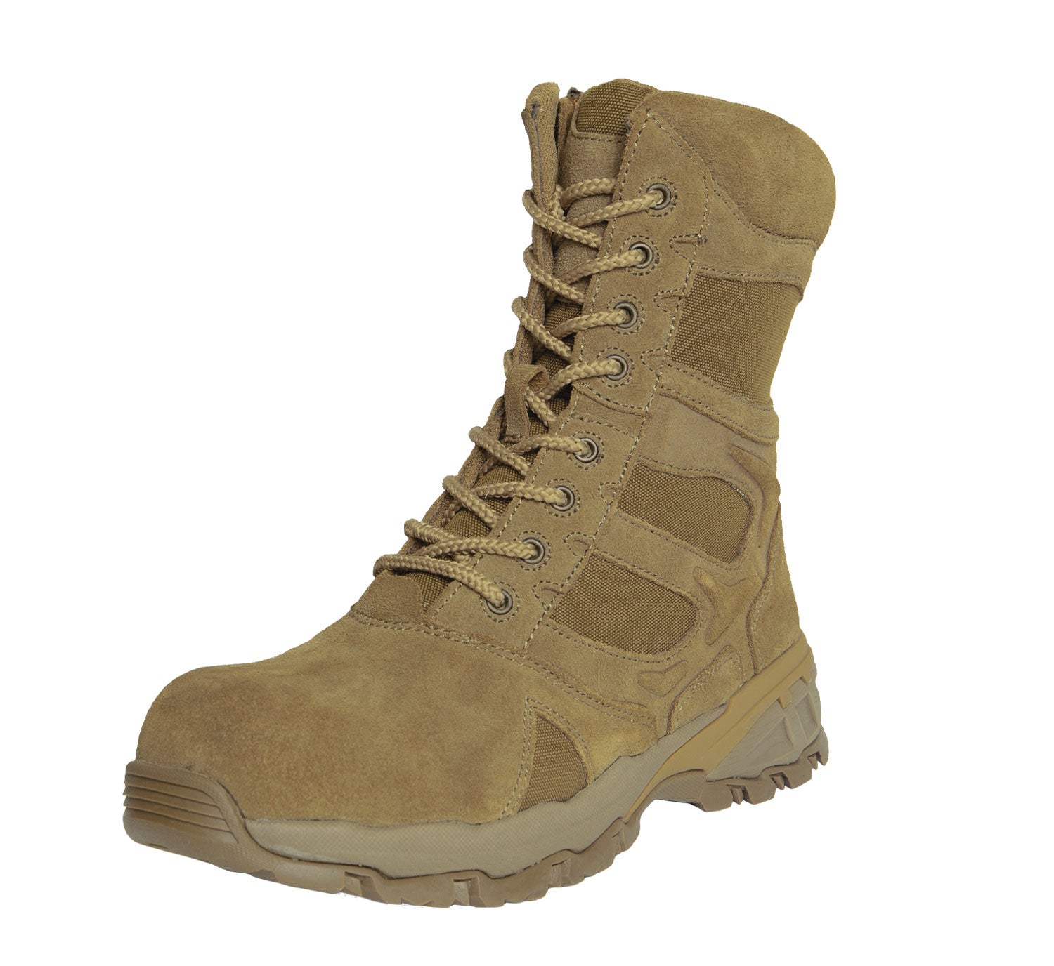 Rothco Forced Entry Composite Toe AR 670-1 Coyote Brown Side Zip Tactical Boot - 8 Inch - Tactical Choice Plus