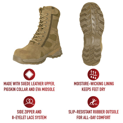 Forced Entry Composite Toe AR 670-1 Coyote Brown Side Zip Tactical Boot - 8 Inch