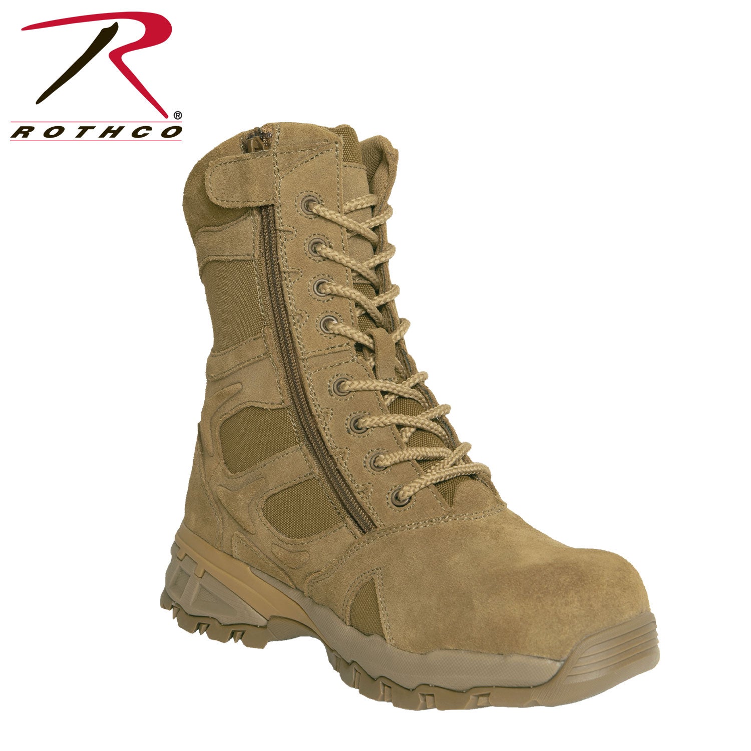 Rothco Forced Entry Composite Toe AR 670-1 Coyote Brown Side Zip Tactical Boot - 8 Inch - Tactical Choice Plus