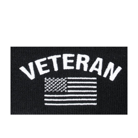 Veteran With US Flag Fine Knit Watch Cap - Black - Tactical Choice Plus