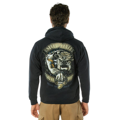 Black Ink U.S.M.C. Bulldog Hooded Pullover Sweatshirt - Tactical Choice Plus