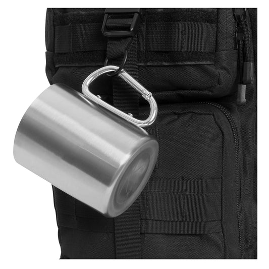  Insulated Stainless Steel Portable Camping Mug With Carabiner Handle – 15 oz - Tactical Choice Plus