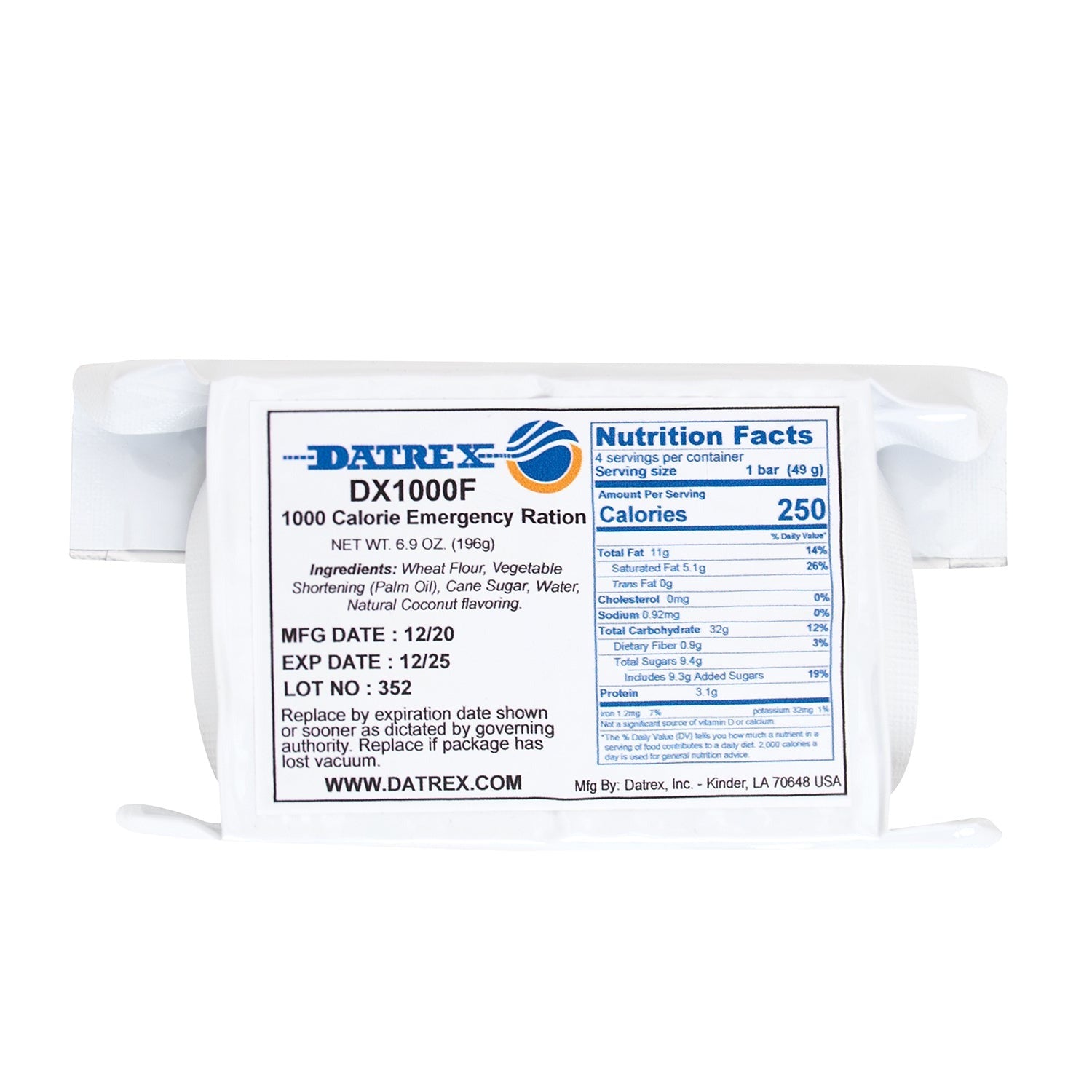 Datrex Aviation 1,000 Cal Emergency Food Ration - Tactical Choice Plus