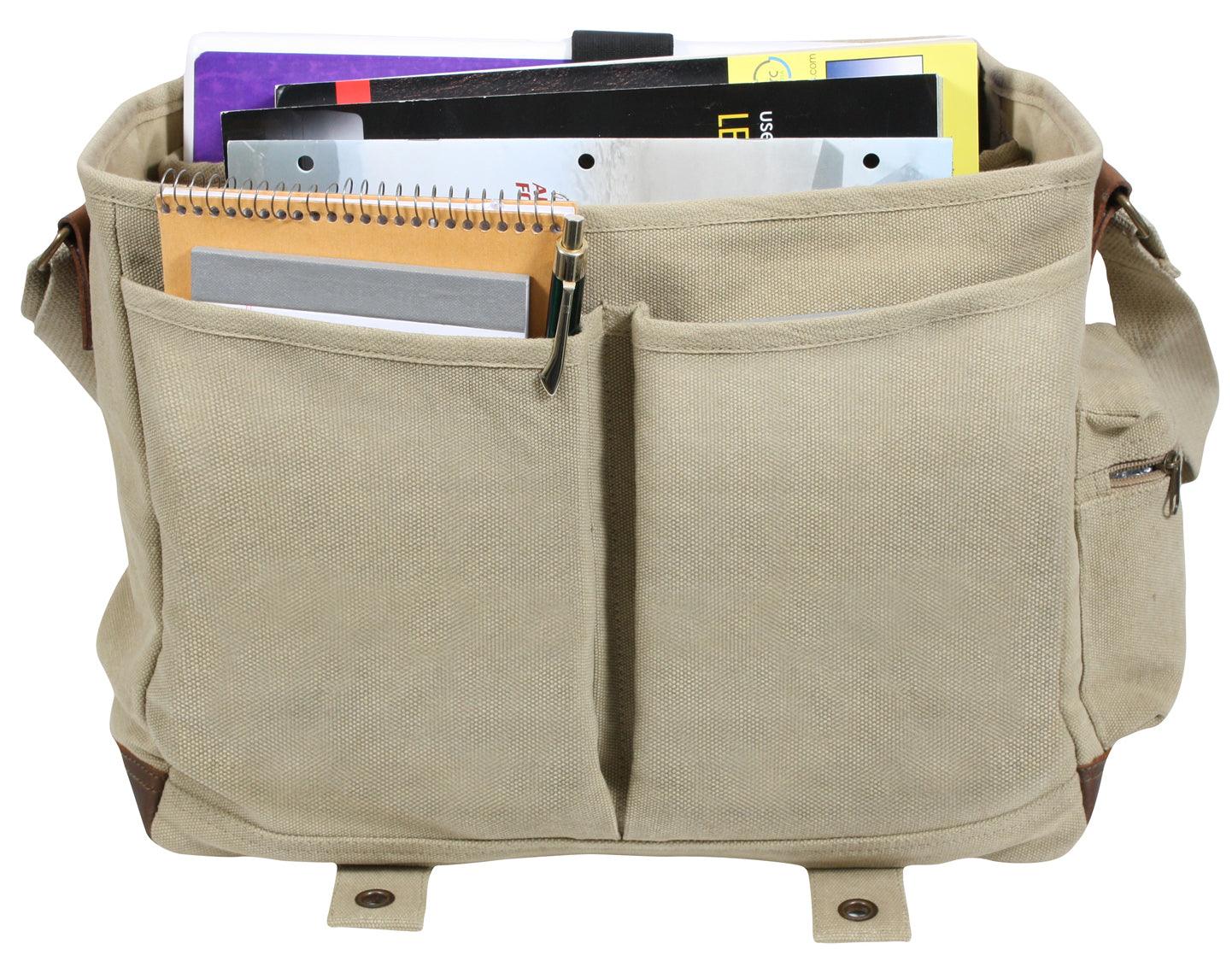 Rothco Vintage Canvas Pathfinder Laptop Bag With Leather Accents - Tactical Choice Plus