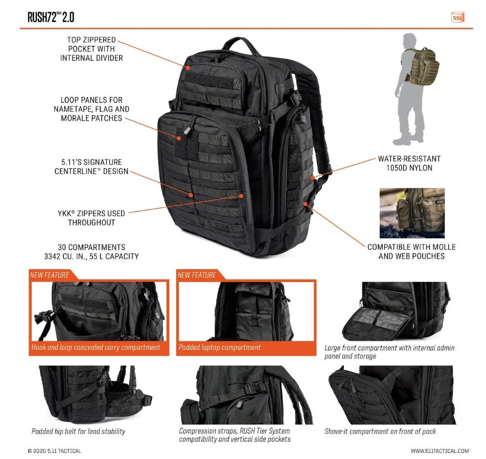 5.11 Tactical Rush72 2.0 Backpack – Tactical Choice Plus