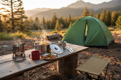 Complete kit setup at backcountry wilderness campsite