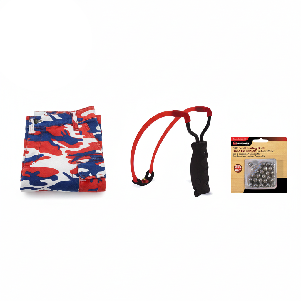 Dennis the Menace Kit - Complete set with Marksman Laserhawk Slingshot, Camo BDU Pants, and Steel Shot