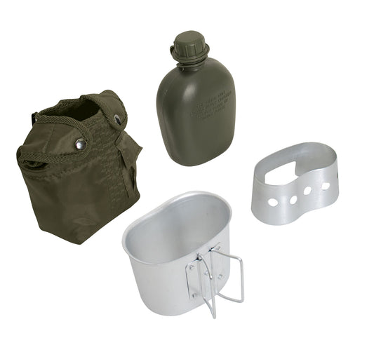 4 Piece Canteen Kit With Cover, Aluminum Cup & Stove / Stand - Tactical Choice Plus