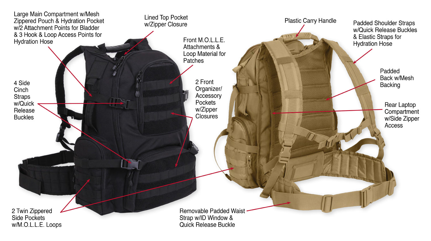 Multi-Chamber MOLLE Assault Pack - Tactical Choice Plus