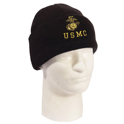 Embroidered USMC Watch Cap with Gold Eagle, Globe, & Anchor Insignia - Tactical Choice Plus