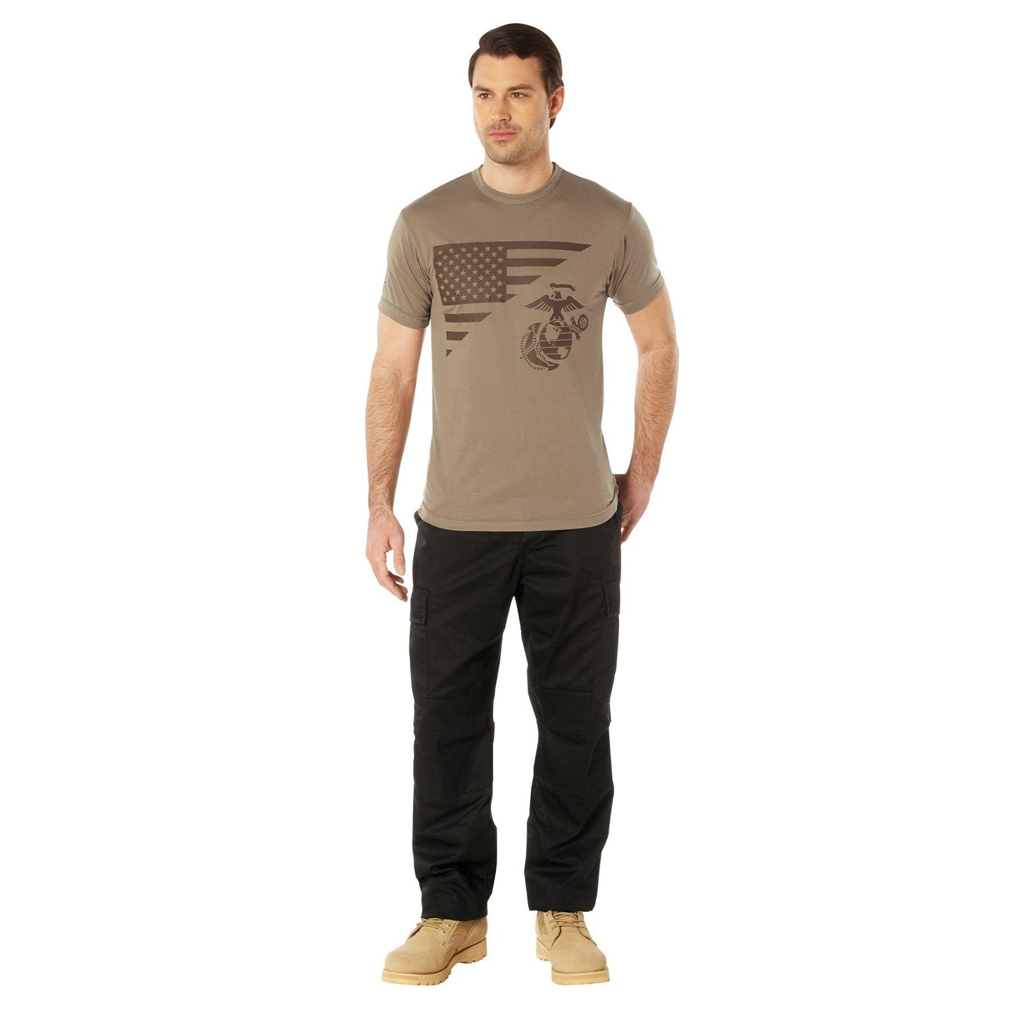 Rothco USMC Eagle, Globe, & Anchor Moisture Wicking T-Shirt - AR 670-1 Coyote Brown - Tactical Choice Plus