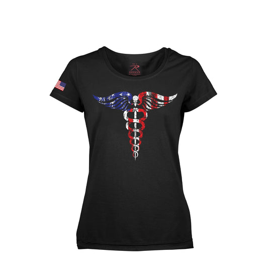 Women's Medical Symbol (Caduceus) Long Length T-Shirt - Black - Tactical Choice Plus